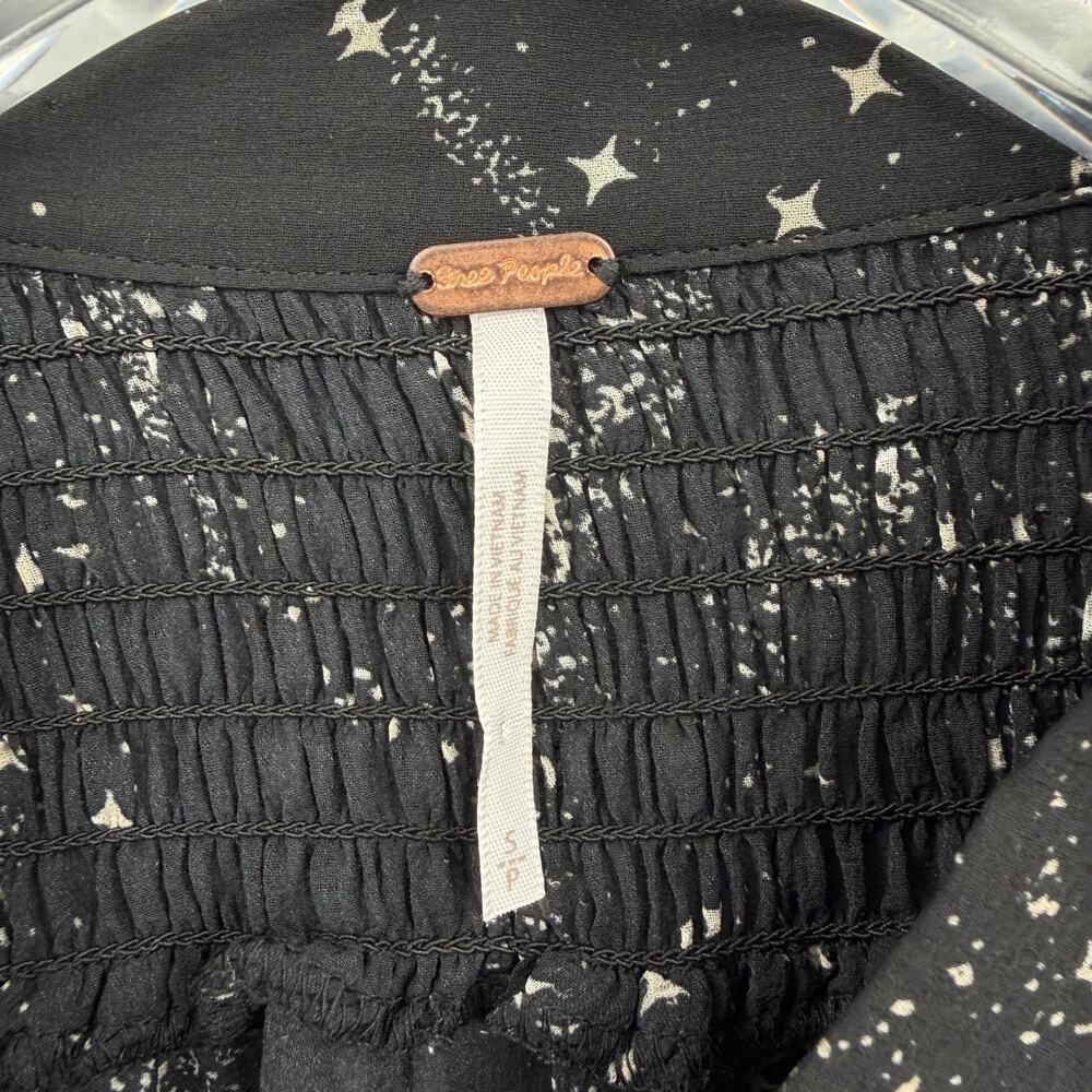 Free People Stars Align Black & White Sheer Button Up Long Sleeve Blouse Top - Picture 13 of 15